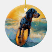 Bluetick Coonhound Beach Surfen schilderij Keramisch Ornament (Achterkant)