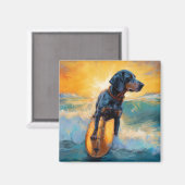 Bluetick Coonhound Beach Surfen schilderij Magneet (Voorkant / Achterkant)