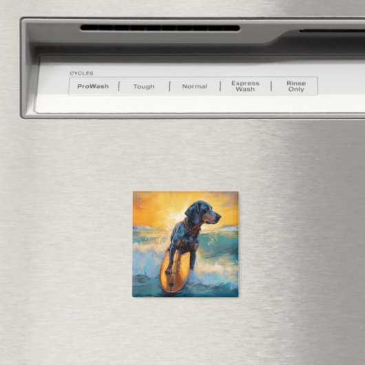 Bluetick Coonhound Beach Surfen schilderij Magneet (Insitu (Vaatwasser))