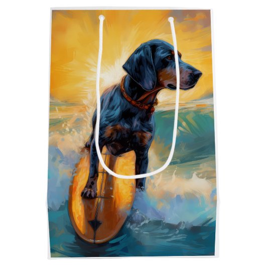 Bluetick Coonhound Beach Surfen schilderij Medium Cadeauzakje (Achterkant)