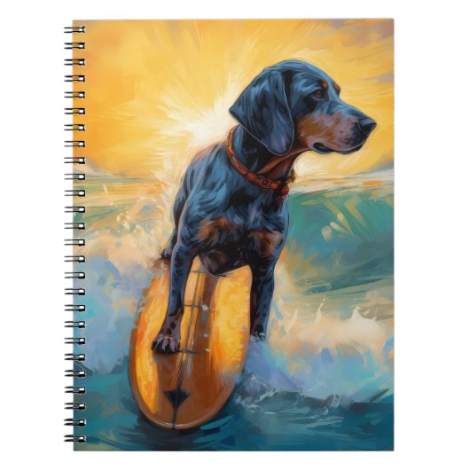 Bluetick Coonhound Beach Surfen schilderij Notitieboek (Voorkant)