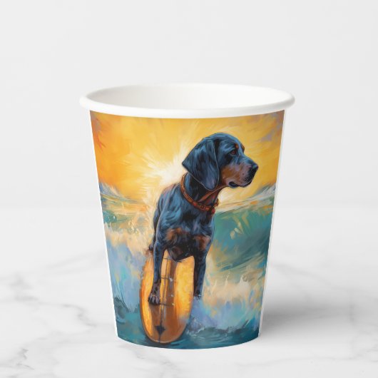 Bluetick Coonhound Beach Surfen schilderij Papieren Bekers (Voorkant)