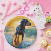 Bluetick Coonhound Beach Surfen schilderij Papieren Bordje (Feest)