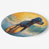 Bluetick Coonhound Beach Surfen schilderij Papieren Bordje (Gekanteld)