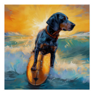 Bluetick Coonhound Beach Surfen schilderij Perfect Poster
