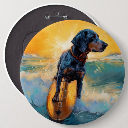 Bluetick Coonhound Beach Surfen schilderij Ronde Button 6,0 Cm (Voorkant /achterkant)