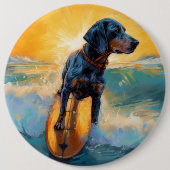 Bluetick Coonhound Beach Surfen schilderij Ronde Button 6,0 Cm (Voorkant)