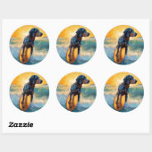 Bluetick Coonhound Beach Surfen schilderij Ronde Sticker (Vel)