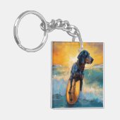 Bluetick Coonhound Beach Surfen schilderij Sleutelhanger (Voorkant Links)