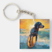 Bluetick Coonhound Beach Surfen schilderij Sleutelhanger (Voorkant)