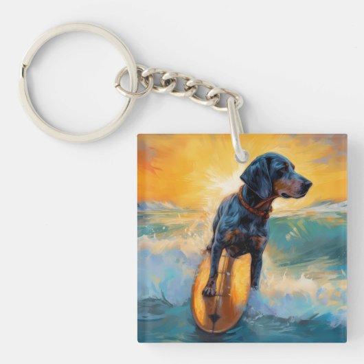 Bluetick Coonhound Beach Surfen schilderij Sleutelhanger (Voorkant)