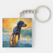 Bluetick Coonhound Beach Surfen schilderij Sleutelhanger (Achterkant)