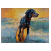 Bluetick Coonhound Beach Surfen schilderij Snijplank (Voorkant)