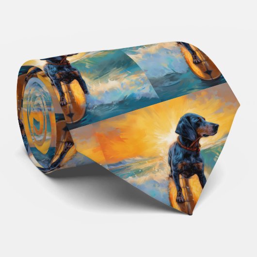 Bluetick Coonhound Beach Surfen schilderij Stropdas (Opgerold)