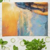 Bluetick Coonhound Beach Surfen schilderij Theedoek (Gevouwen)