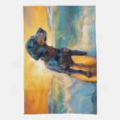 Bluetick Coonhound Beach Surfen schilderij Theedoek (Verticaal)