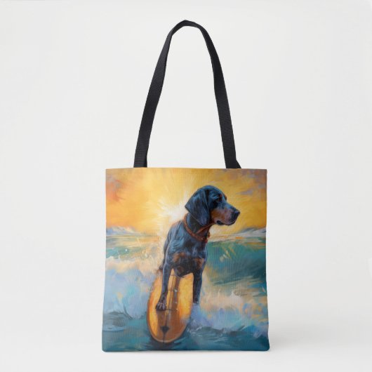 Bluetick Coonhound Beach Surfen schilderij Tote Bag (Voorkant)