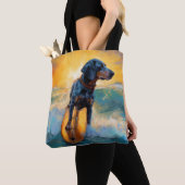 Bluetick Coonhound Beach Surfen schilderij Tote Bag (Dichtbij)