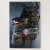 Bluetick Coonhound Besneeuwde slee Kerstmis decora Legpuzzel (Verticaal)
