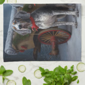 Bluetick Coonhound Besneeuwde slee Kerstmis decora Theedoek (Gevouwen)