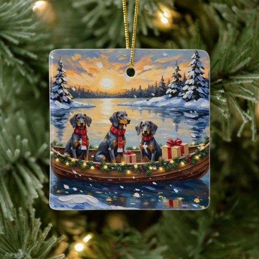 Bluetick Coonhound Christmas Boat Holiday Keramisch Ornament (Boom)