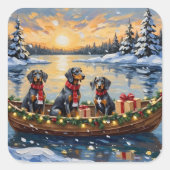 Bluetick Coonhound Christmas Boat Holiday Vierkante Sticker (Voorkant)