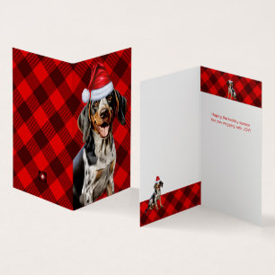 Bluetick Coonhound Christmas Dog Red Buffalo Plaid Kaart