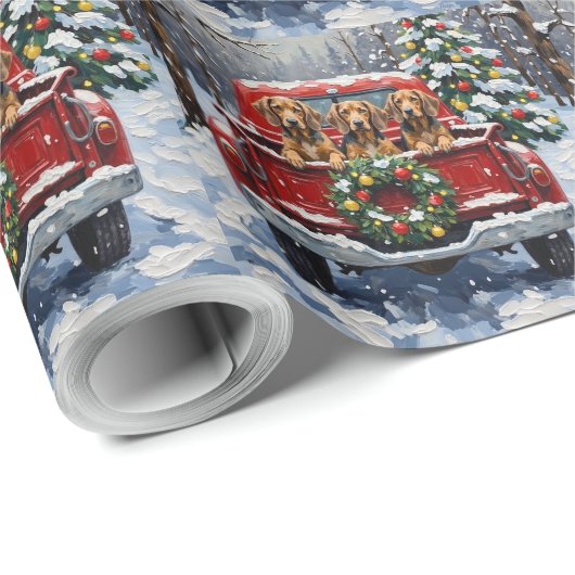 Bluetick Coonhound Christmas Red Truck Holiday Cadeaupapier (Rol Hoek)