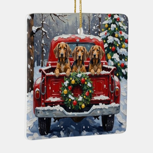 Bluetick Coonhound Christmas Red Truck Holiday Keramisch Ornament (Rechts)
