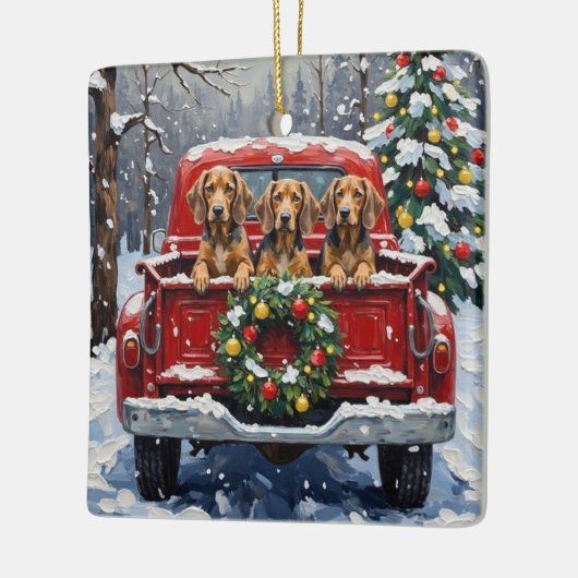 Bluetick Coonhound Christmas Red Truck Holiday Keramisch Ornament (Links)
