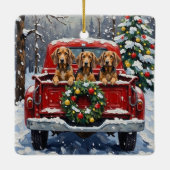 Bluetick Coonhound Christmas Red Truck Holiday Keramisch Ornament (Achterkant)