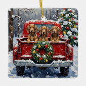 Bluetick Coonhound Christmas Red Truck Holiday Keramisch Ornament (Voorkant)
