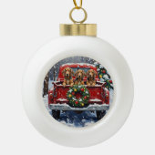 Bluetick Coonhound Christmas Red Truck Holiday Keramische Bal Ornament (Voorkant)