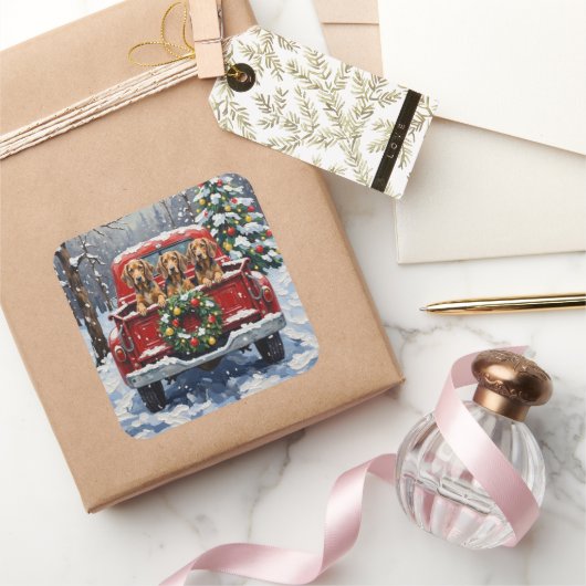 Bluetick Coonhound Christmas Red Truck Holiday Vierkante Sticker (Geschenken)