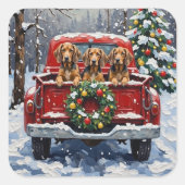 Bluetick Coonhound Christmas Red Truck Holiday Vierkante Sticker (Voorkant)