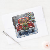 Bluetick Coonhound Christmas Red Truck Holiday Vierkante Sticker (Envelop)