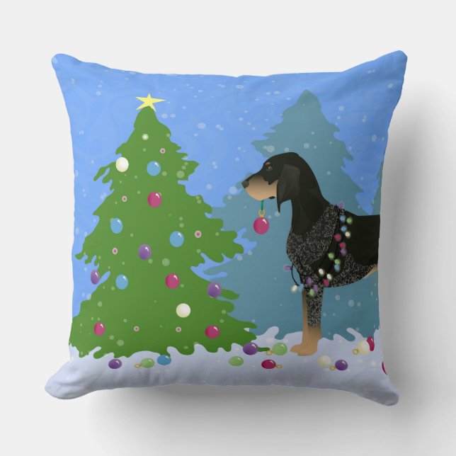 Bluetick Coonhound Decorating Kerstboom Kussen (Voorkant)