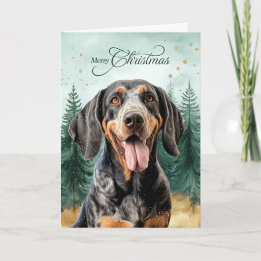 Bluetick Coonhound Dog and Winter Forest Feestdagen Kaart (Voorkant)