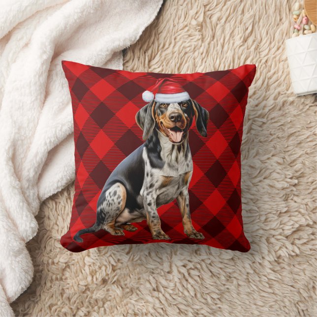 Bluetick Coonhound Dog Buffalo Plaid Kerstmis Kussen (Deken)