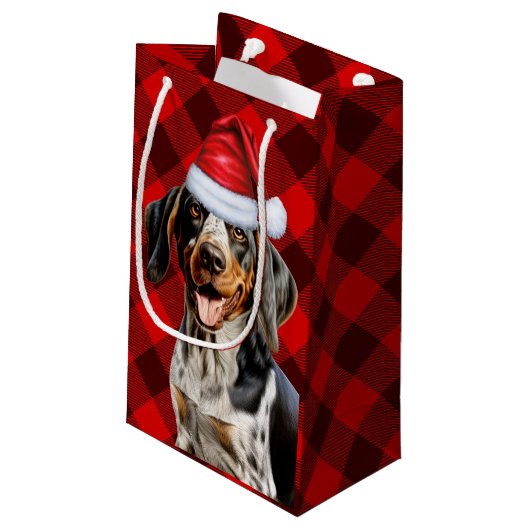 Bluetick Coonhound Dog Feestelijke Plaid Kerstmis Klein Cadeauzakje (Achterkant Gekanteld)