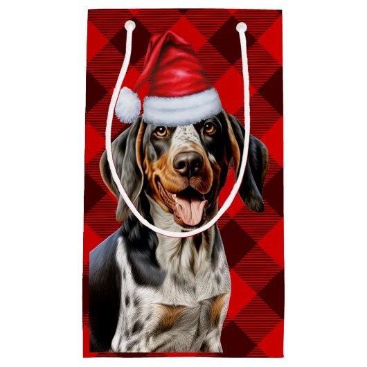 Bluetick Coonhound Dog Feestelijke Plaid Kerstmis Klein Cadeauzakje (Voorkant)