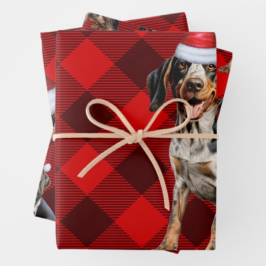 Bluetick Coonhound Dog Holiday Plaid Kerstmis Inpakpapier Vel (In situ)