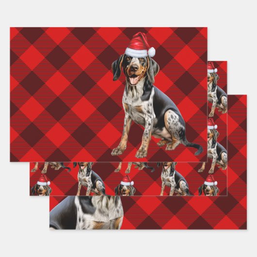 Bluetick Coonhound Dog Holiday Plaid Kerstmis Inpakpapier Vel (Set)