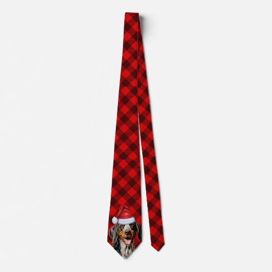 Bluetick Coonhound Dog Holiday Plaid Kerstmis Stropdas (Voorkant)