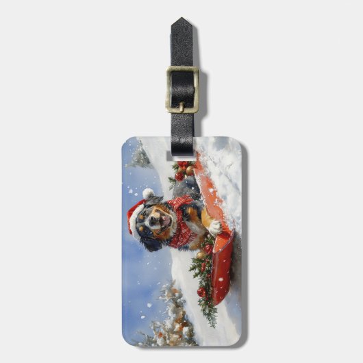 Bluetick Coonhound Dog in Sledge Christmas Bagagelabel (Voorkant verticaal)