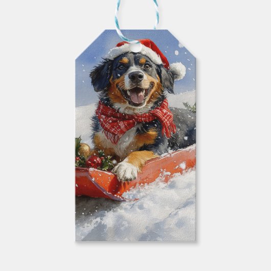 Bluetick Coonhound Dog in Sledge Christmas Cadeaulabel (Voorkant)