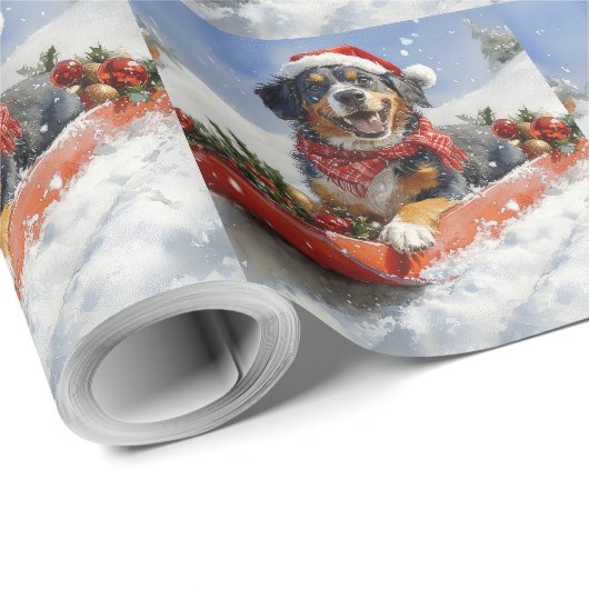Bluetick Coonhound Dog in Sledge Christmas Cadeaupapier (Rol Hoek)