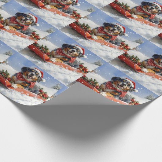 Bluetick Coonhound Dog in Sledge Christmas Cadeaupapier (Hoek)