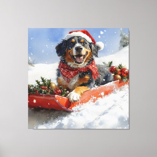 Bluetick Coonhound Dog in Sledge Christmas Canvas Afdruk (Voorkant)