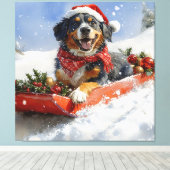 Bluetick Coonhound Dog in Sledge Christmas Canvas Afdruk (Insitu (Houten vloer))